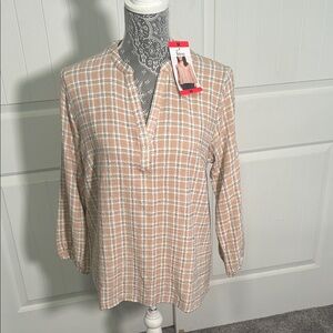 Felina Button-Notch Plaid Tunic Top M